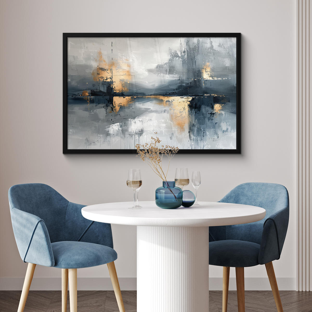 ZARÁMOVANÝ PLAGÁT Umenie - sivé - zlaté - abstraktné 90x60 cm - tmavosivá, papier (90/60cm) - MuchoWow