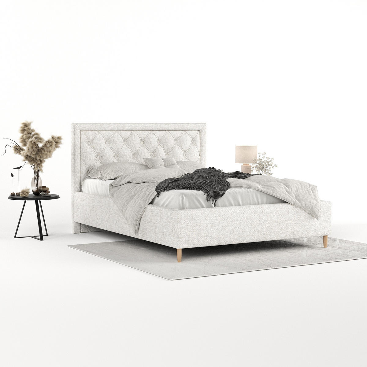 POLSTERBETT Lido 140/200 cm Creme im Neve Stoff - Creme/Naturfarben, Holz/Holzwerkstoff (140/200cm) - AltaBeds