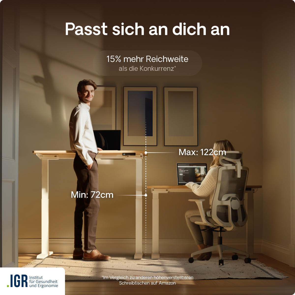 SCHREIBTISCH Elektrisch Höhenverstellbarer HomeOne 160x80cm Weiß/Eiche mit Memory-Funktion, Anti-Kollisions Technologie - Eichefarben/Weiß, Holzwerkstoff (80/160/72cm) - Desktronic
