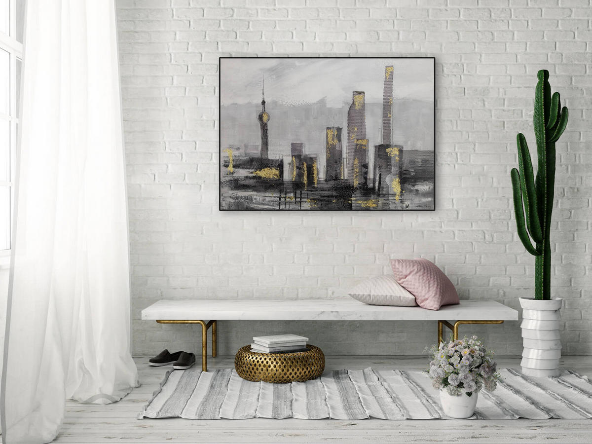 ACRYLBILD HANDGEMALT 100/70 cm - Schwarz/Grau, Holz/Textil (100/70cm) - KUNSTLOFT