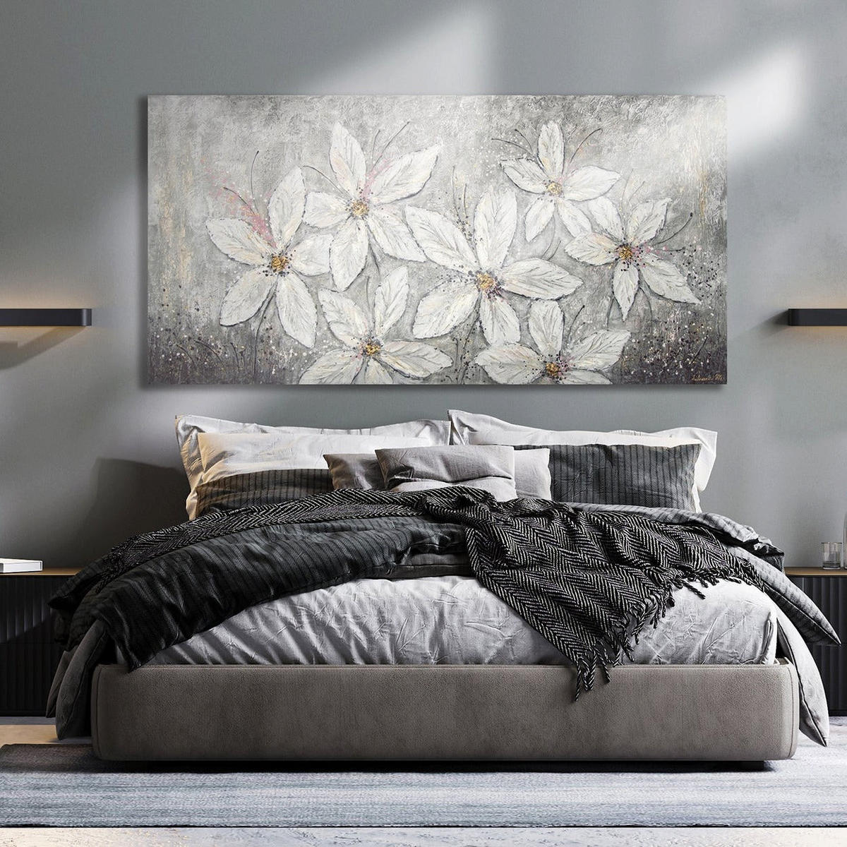 GEMÄLDE Blumenparadies auf Keilrahmen 160x80 cm - Weiß, Holz (160/80cm) - YS-art gallery