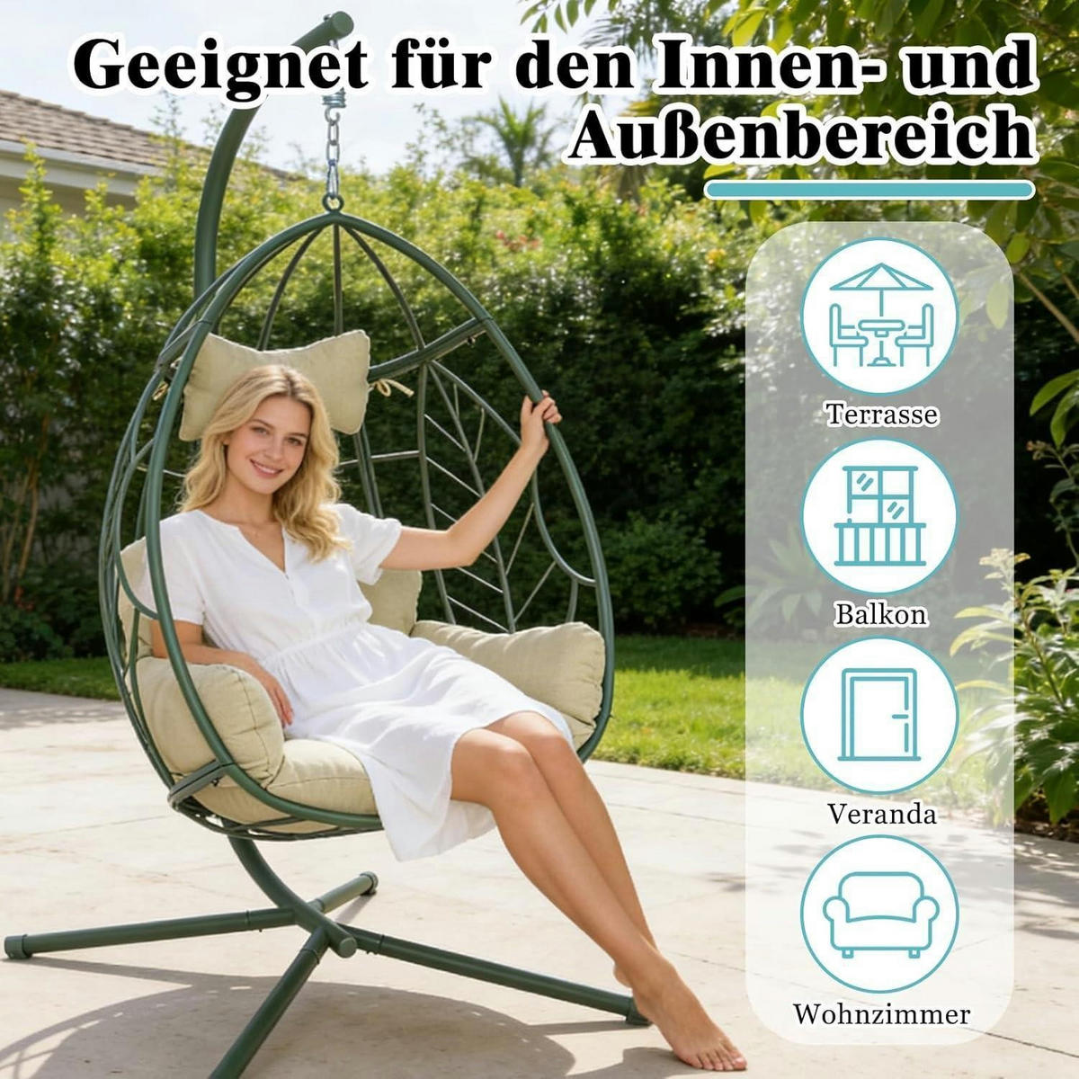 HÄNGESESSEL mit Gestell Grün 150 kg Tragkraft - Grün, Metall (110/1.5/200cm)