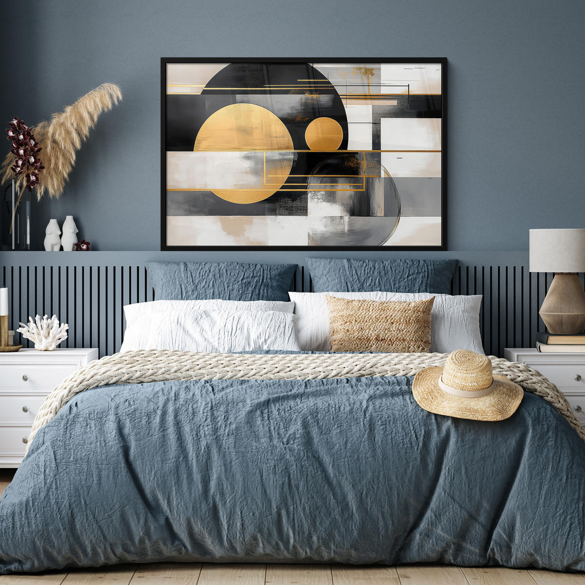 ZARÁMOVANÝ PLAGÁT Abstraktné - Zlato - Striebro - Tvary - Estetické - Moderné 120x80 cm - zlatá, papier (120/80cm) - MuchoWow