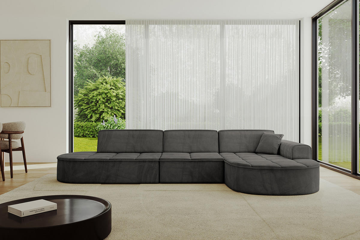 ECKSOFA Ottomane Rechts TARO-L2 - 328x171x79,5 cm Dunkelgrau - Dunkelgrau, Holzwerkstoff/Textil (328/171cm) - ALTDECOR