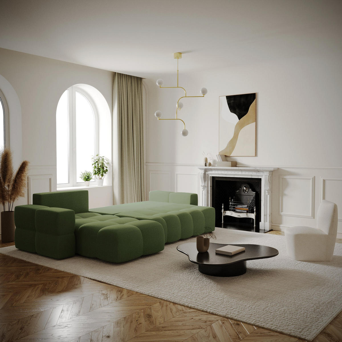 ECKSOFA LINKS Rastergewebe Olivgrün 286cm - Olivgrün, Textil (169/286cm) - Sia Home