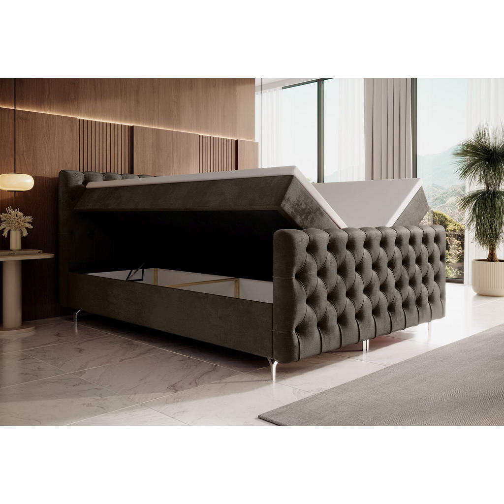 Thumbnail - Bedante Boxbett, Braun, Textil, Höhe ca. 19 cm, 140x200 cm, Oeko-Tex® Standard 100, Schlafzimmer, Betten, Boxspringbette...