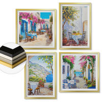 WANDBILDER 4er Set - 50x50 cm & 40x60 cm Goldrahmen - Charmante Straßen mit Pflanzen - Goldfarben, Kunststoff (50/50cm) - ArtPrintCave