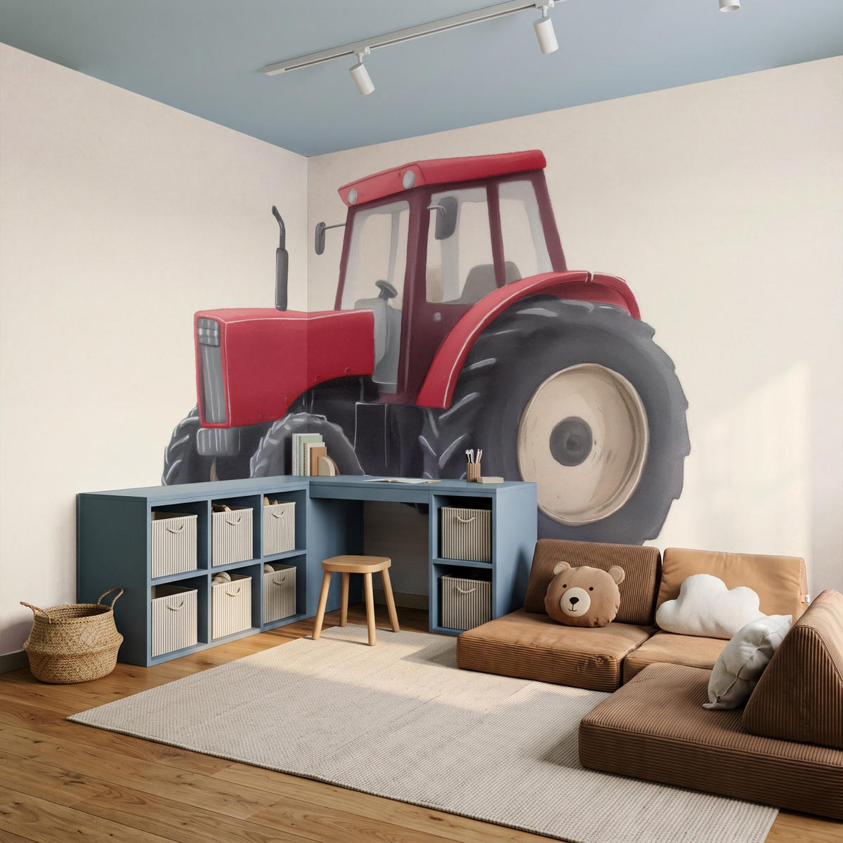 KINDERTAPETE - Traktor - Minimalistisch - Illustration - Rot - 500x300 cm - Rot, Papier (500/300cm) - OnlyWow
