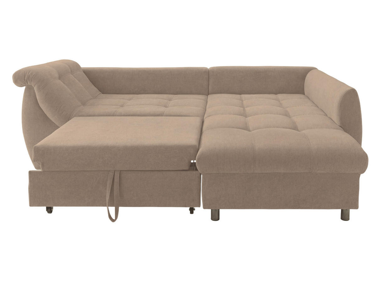 ECKSOFA mit Schlaffunktion, Wellenunterfederung, Ottomane rechts B250/T190/H84 cm, Liegefl. 179x190 cm, Mikrofaser Hellbraun / 17011 - Hellbraun/Chromfarben, Textil/Metall (250/190cm) - luma-home
