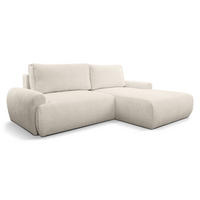 ECKSOFA Moon in L-Form mit Schlaffunktion und Bettkasten, Farbe: Beige, Bouclé-Stoff, Ottomane Rechts - Beige, Textil (260/136cm) - VENASI MÖBEL