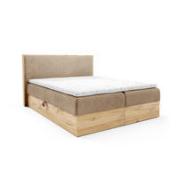 BOXSPRINGBETT Holzoptik Sonoma mit Topper 120x200 cm Hellbraun - Hellbraun, Textil (120/200cm) - Home Collective