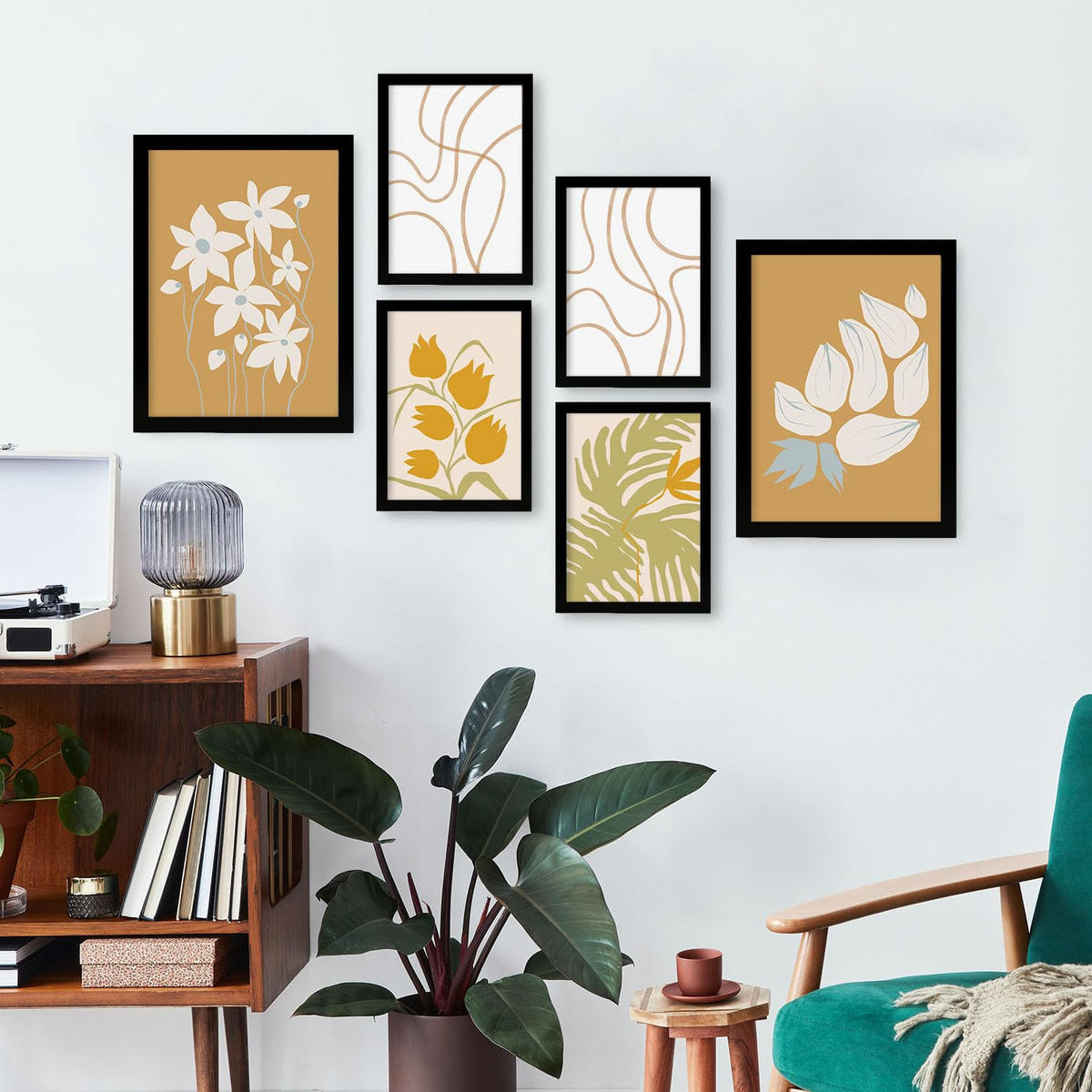 POSTER Set Mit 6 Flora Geht In Blume Zusammenfassung Ästhetische Dekorative Gemälde Für Ihr Wohnzimmer, Schlafzimmer, Zuhause A3 & A4 Schwarzer Rahmen - Schwarz, Papier (29/3cm) - Nacnic