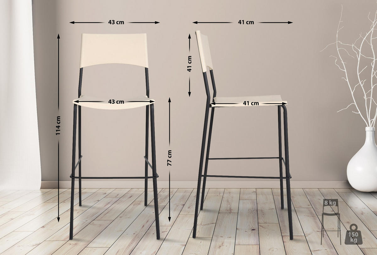 BARHOCKER Kunststoff creme - Creme/Schwarz, Kunststoff/Metall (43/114/41cm) - CLP