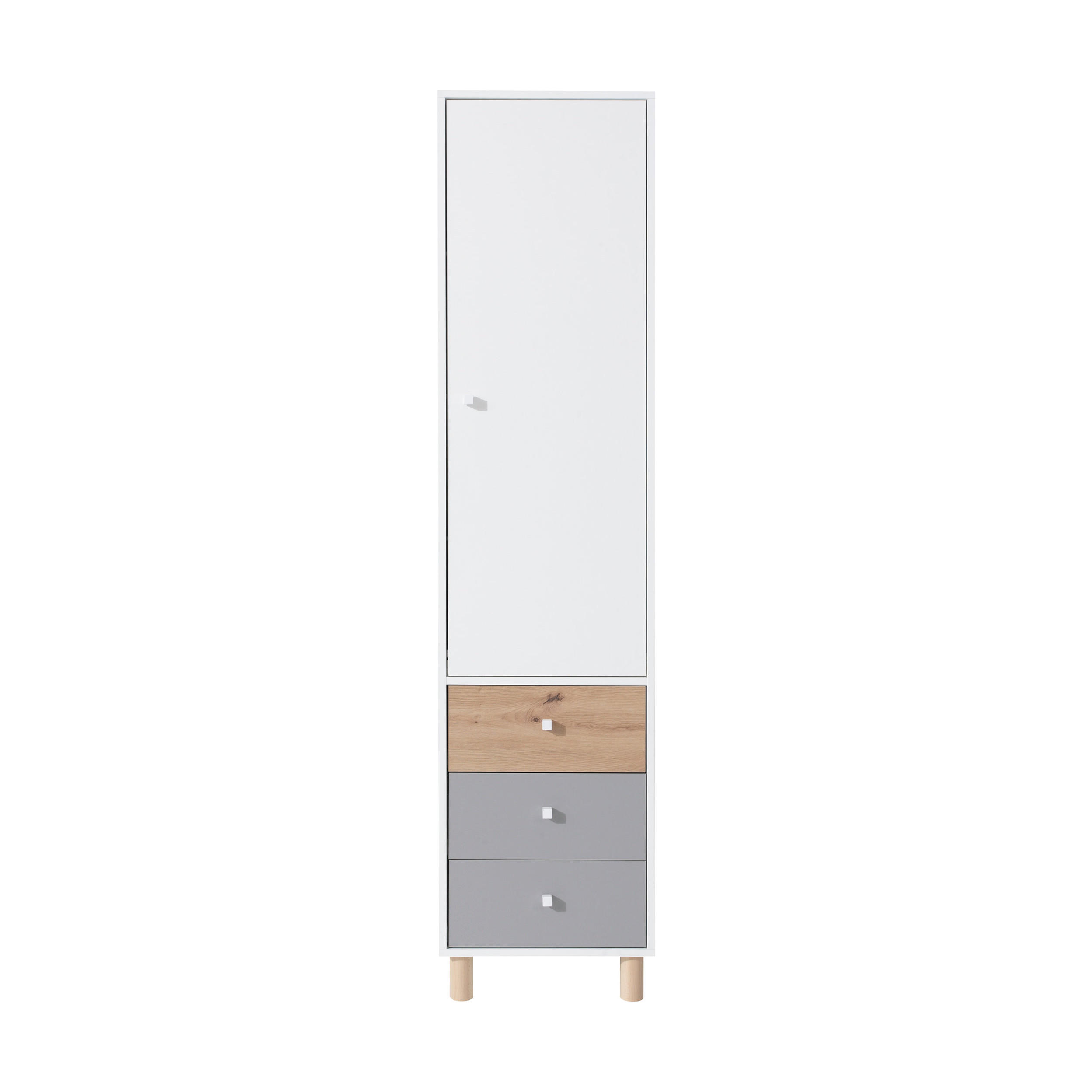 DREHTÜRENSCHRANK Figo mit 1 Tür und 3 Schubladen - Weiß/Eiche Artisan, Holzwerkstoff (45/190/40cm) - Beautysofa
