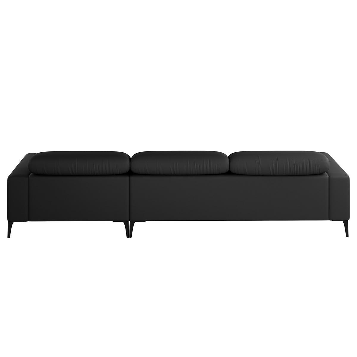 ECKSOFA mit Longchair - Schwarz, Leder/Metall (328/180cm) - home24