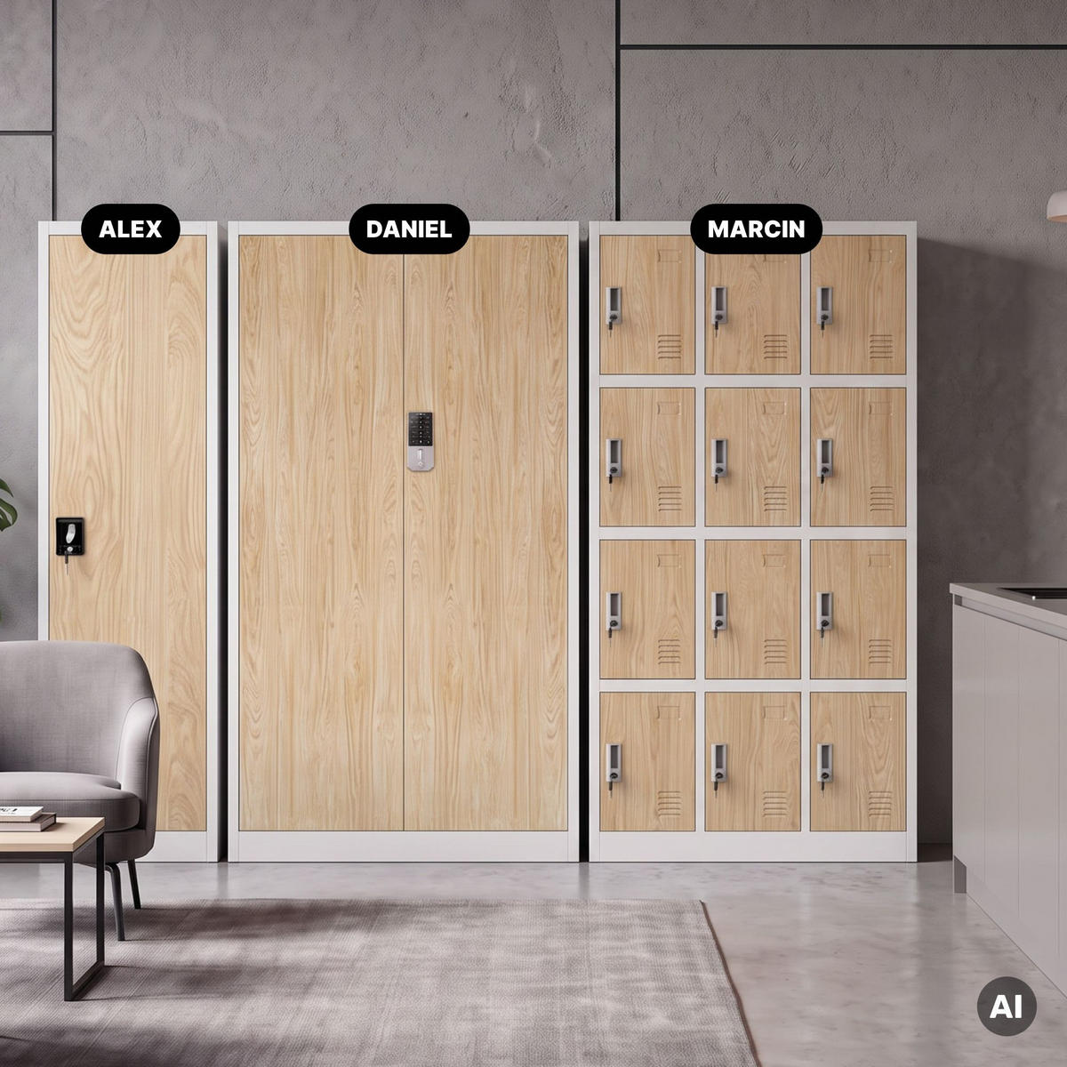 BÜROSCHRANK DANIEL mit Zahlenschloss 185x90x40 cm - Weiß/Sonoma Eiche, Metall (90/185/40cm) - Jan Nowak