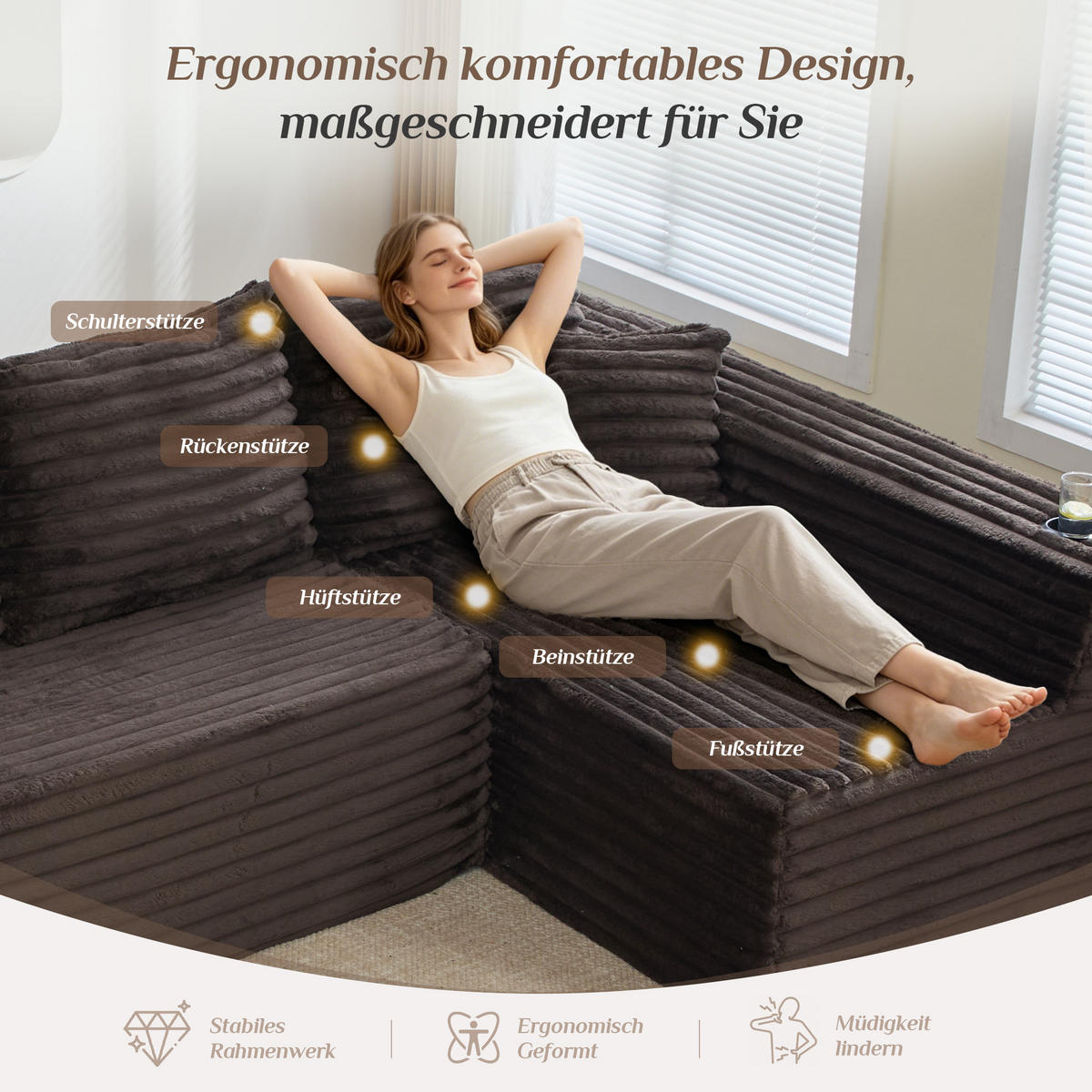 WOHNLANDSCHAFT 320/155/88 cm Braun mit Getränkehalter und Seitentasche - Braun, Textil (320/88/155cm) - Oxeza