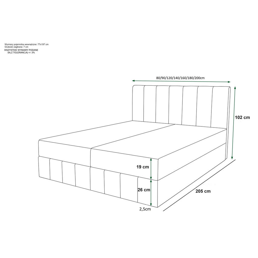 Thumbnail - Bedante Boxbett, Grün, Textil, Höhe ca. 19 cm, 140x200 cm, Oeko-Tex® Standard 100, Schlafzimmer, Betten, Boxspringbetten
