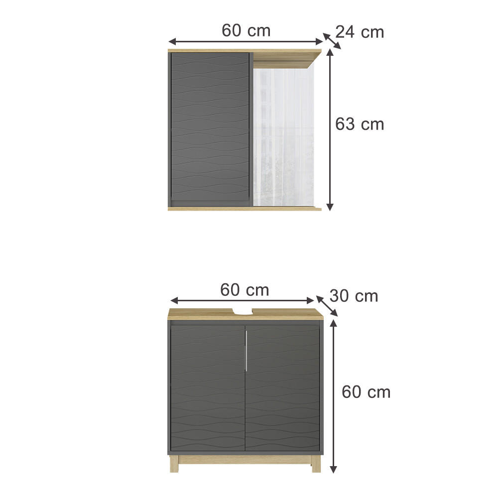 BADMÖBEL-SET Livia Anthrazit/Eiche 2 Teile - Eichefarben/Anthrazit, Holzwerkstoff (60/60/30cm) - Vicco