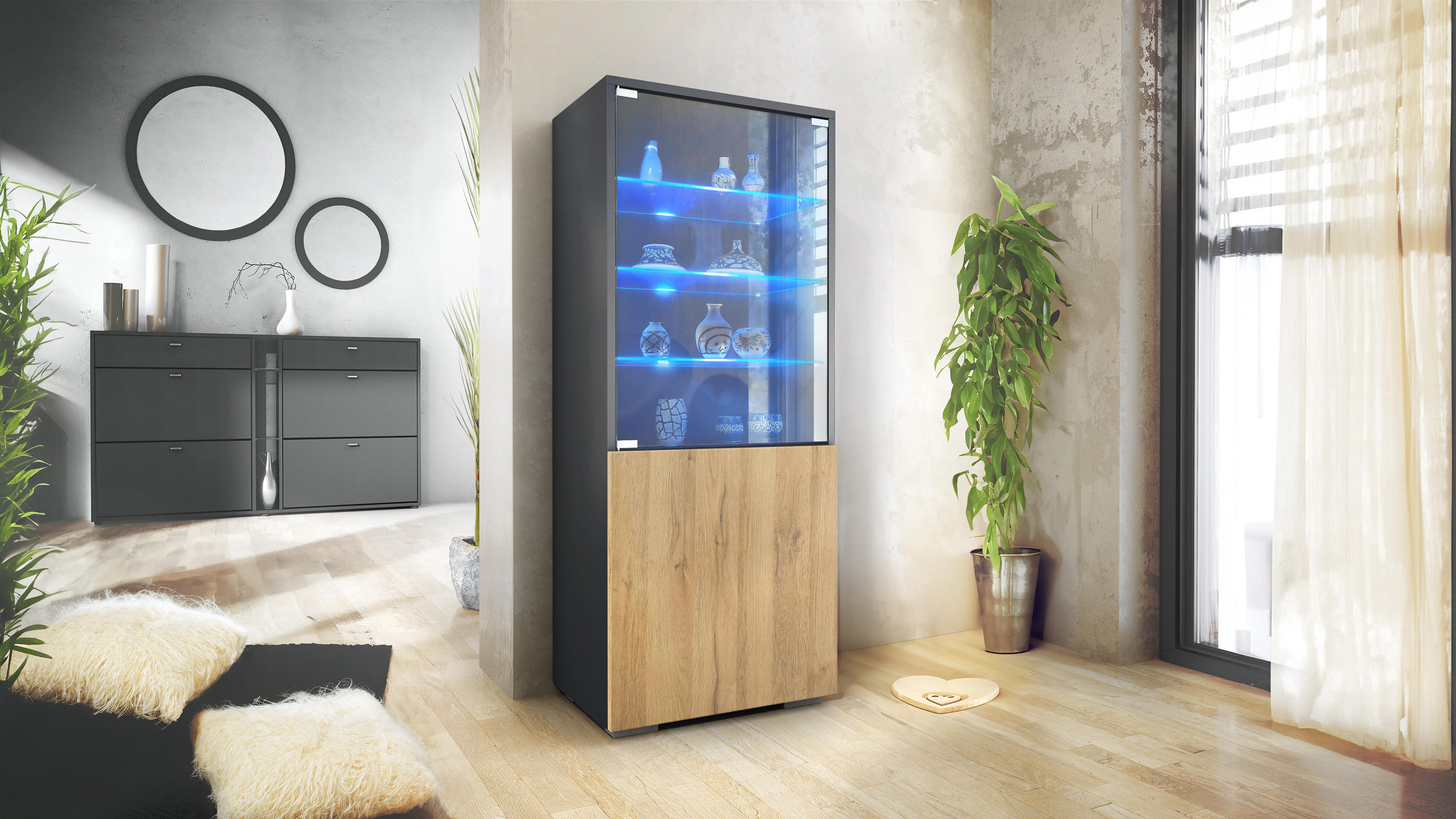 VITRINE Granada Eiche Natur - Eichefarben, Holzwerkstoff (50/122.5/34.5cm) - Vladon