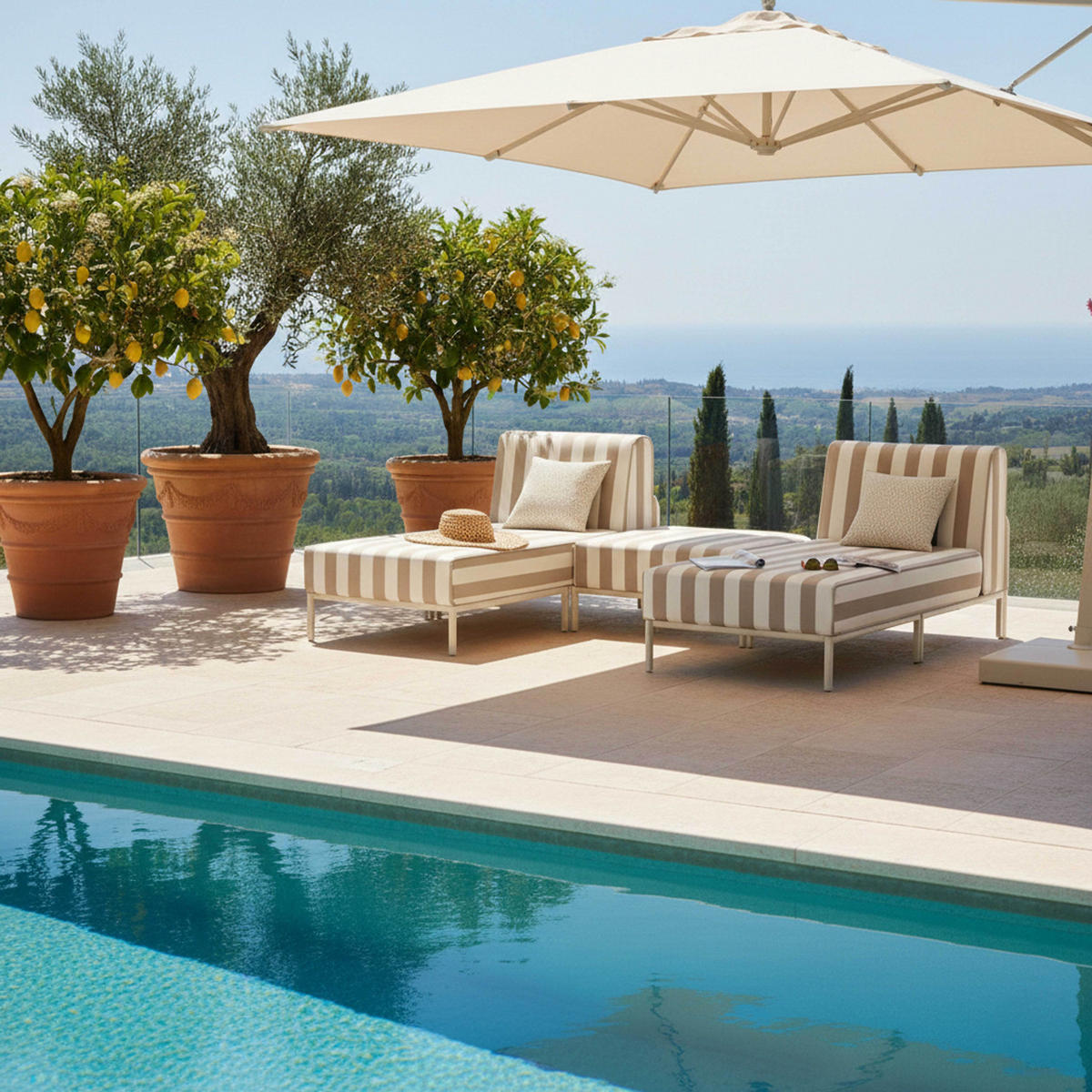 GARTENSOFA mit 3 Sitzplätzen, Beige - Beige, Metall - Oviala