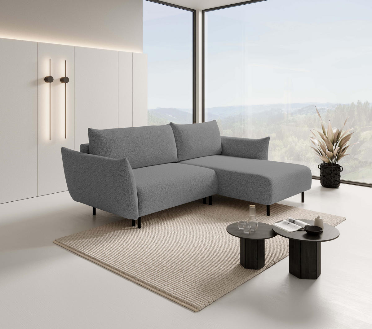 ECKSOFA ADEL mit Schlaffunktion und Bettkasten, L-förm, Metallbeine, verstellbar lose Rückenkissen, freistehend, RECHTS, 257x171x90 cm, Light Grey - Hellgrau, Holz/Textil (257/171cm) - DomoHome