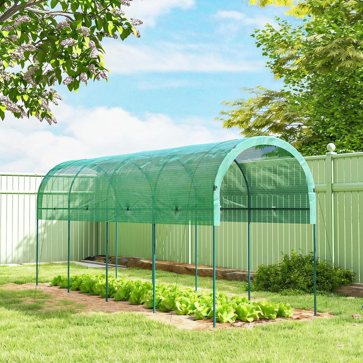 GEWÄCHSHAUS mit Bogendach Grün 400/120/170 cm - Grün, Metall (120/170/400cm) - Outsunny
