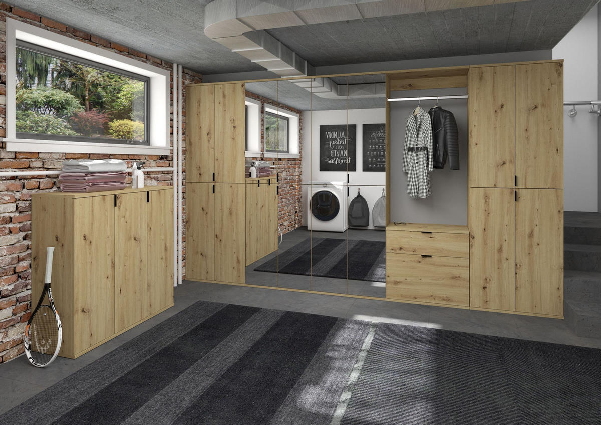 KOMMODE + Garderobenstange Projekt X Garderobe in Artisan Eiche Nachbildung B/H/T: 61x62x34 cm - Eiche Artisan, Holzwerkstoff (60/61/34cm)