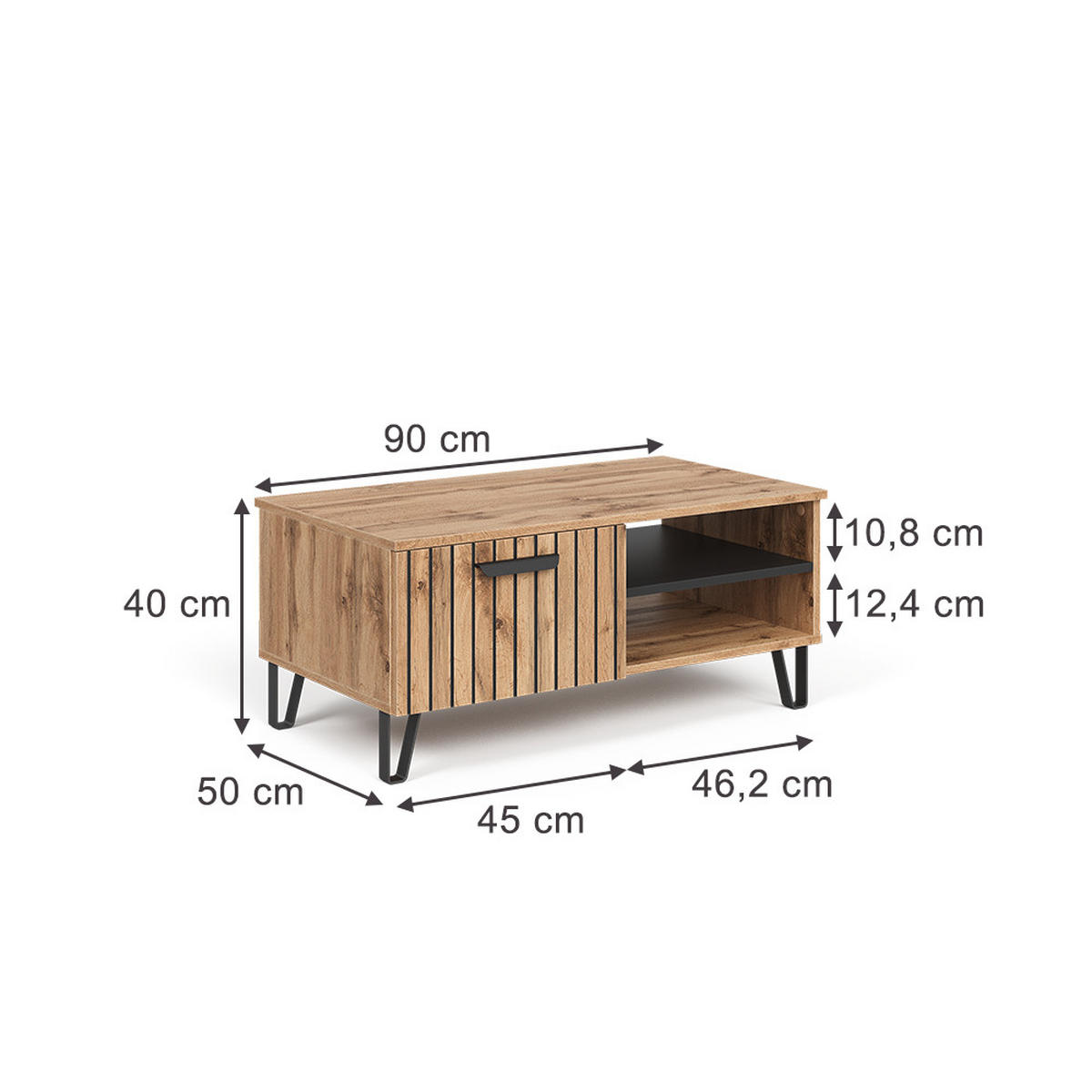 COUCHTISCH Amber Eiche Wotan 90 x 50 cm - Eiche Wotan, Holzwerkstoff (50/90/40cm) - Vicco