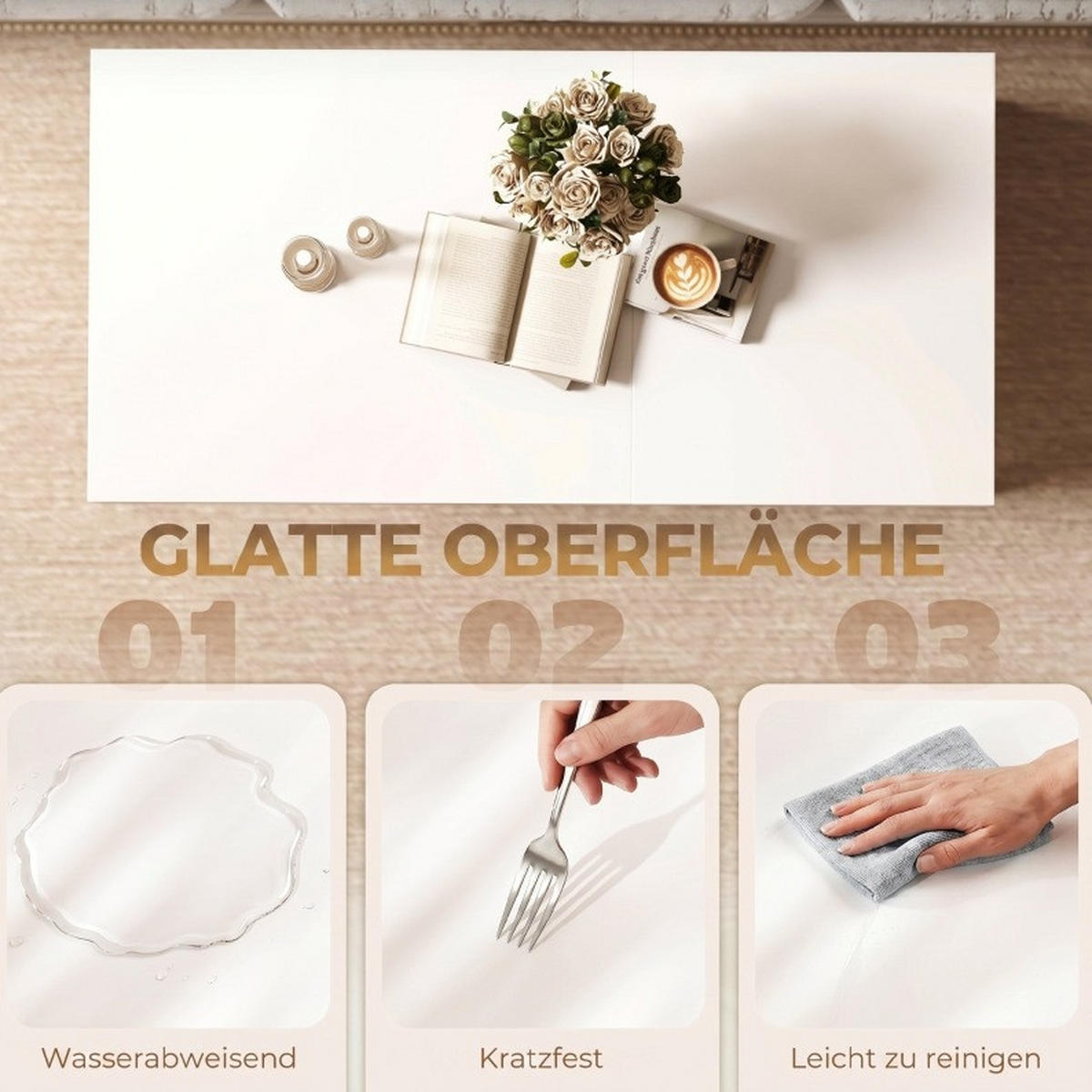 COUCHTISCH aus Spanplatte 100x50x58 cm Weiß höhenverstellbar mit verborgenem Stauraum - Weiß, Holz (100/50/58cm) - IVMEU