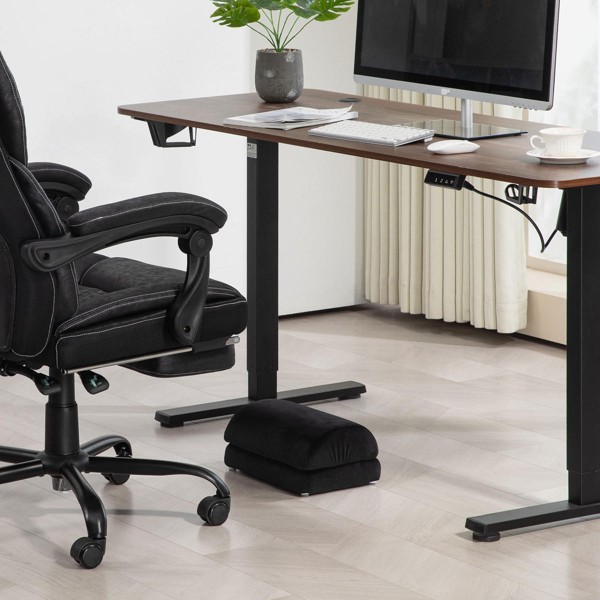 FUSSSTÜTZE Schreibtisch Fußablage mit Anti-Rutsch-Polster, Samtoptik, für Büro - Schwarz, Kunststoff (22/15/32cm) - HOMCOM