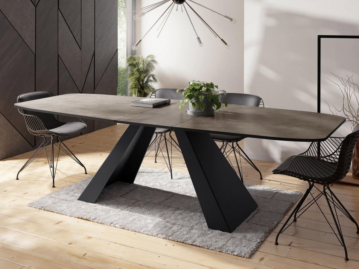 ESSTISCH Monte rechteckig ausziehbar, Dunkelgrauer Chicago Beton 160-200/80/76 cm - Dunkelgrau/Schwarz, Holzwerkstoff/Metall (80/198/76cm) - WFL GROUP