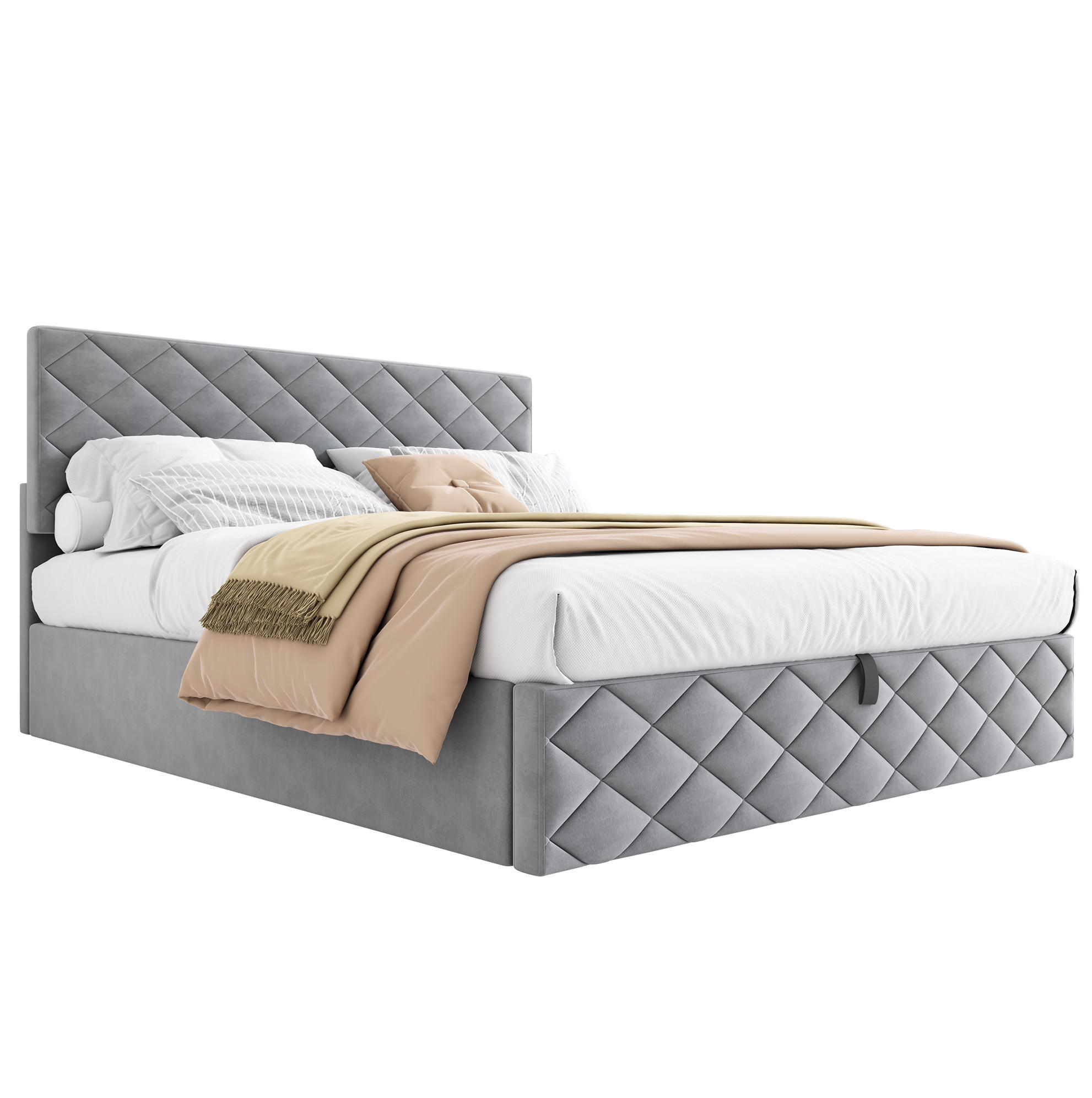 POLSTERBETT 140/200 cm grau aus Samt mit Stauraum - Grau, Textil (140/200cm) - OKMYHOME