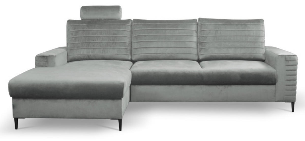 ECKSOFA Grau OLI Ausziehbar Mit Kopfstütze Und Bettkasten Links - Grau, Textil (253/165cm) - Sepro Meble