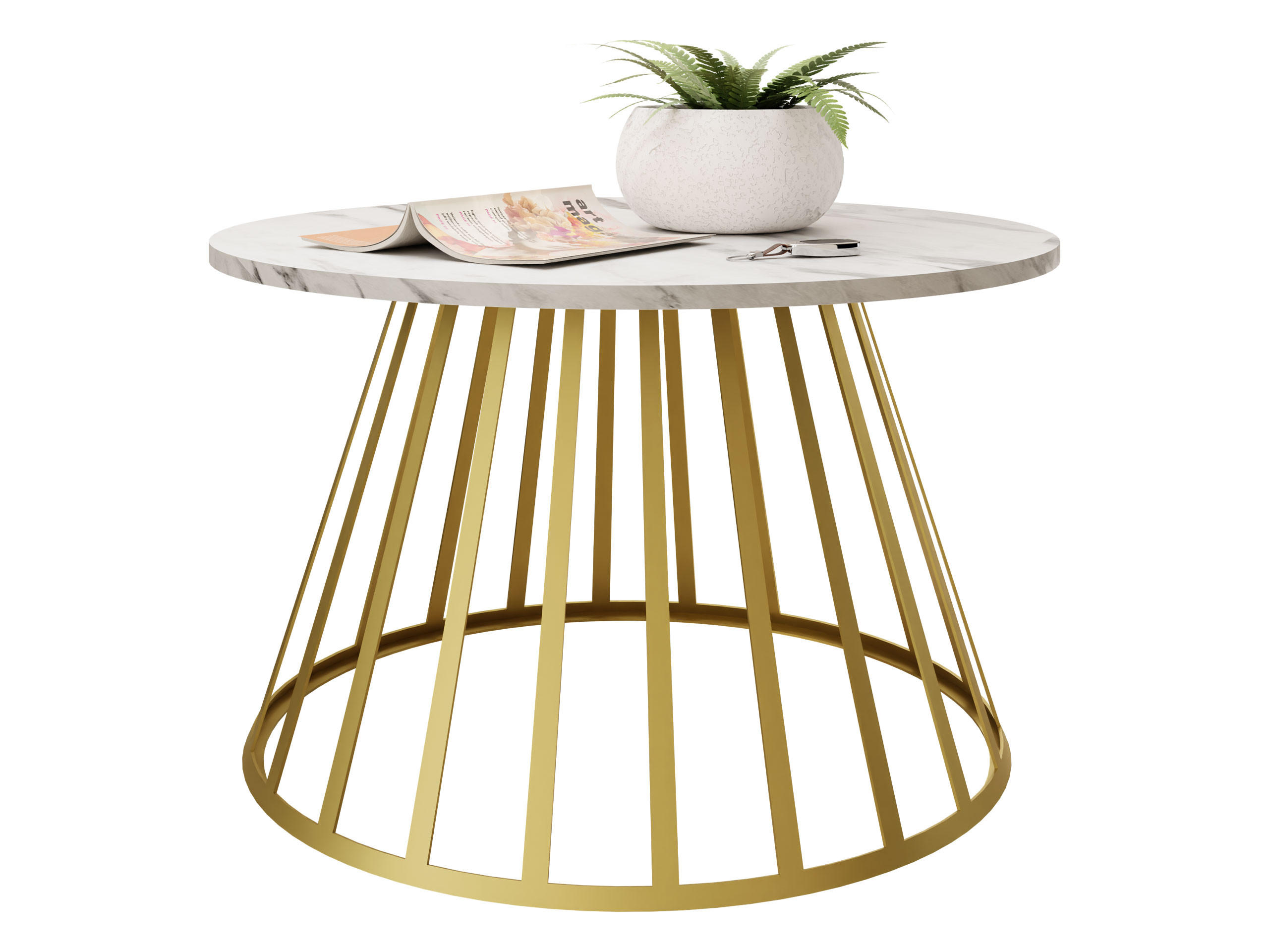 COUCHTISCH Mokod - Weiß Hochglanz/Goldfarben, Holzwerkstoff/Metall (75/75/45cm) - MIRJAN24