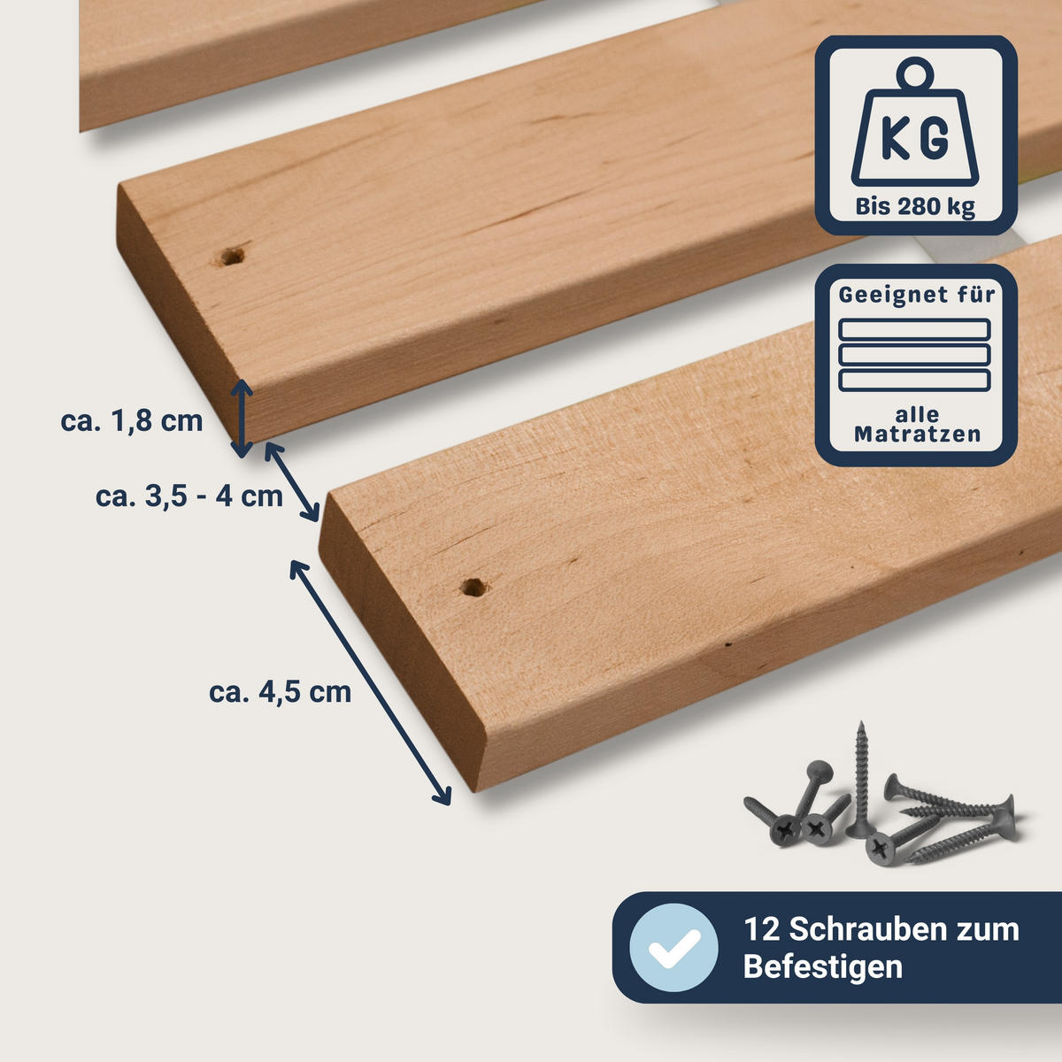 ROLLROST, Stabiles Erlenholz, Größe: 120x200 - Braun, Holz (120/200cm) - Betten-ABC