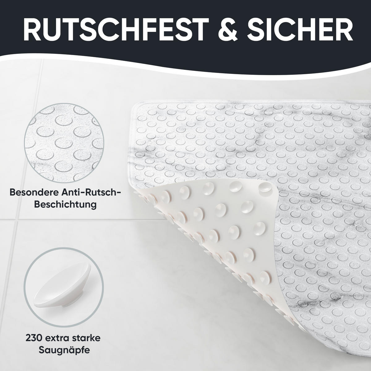 BADEMATTE Marmor - Weiß, Kunststoff (53/53cm) - Sanilo