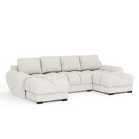 WOHNLANDSCHAFT Peebles Beige Chenille-Stoff - Beige/Schwarz, Holz/Holzwerkstoff (330/90/175cm) - Maison de Reve