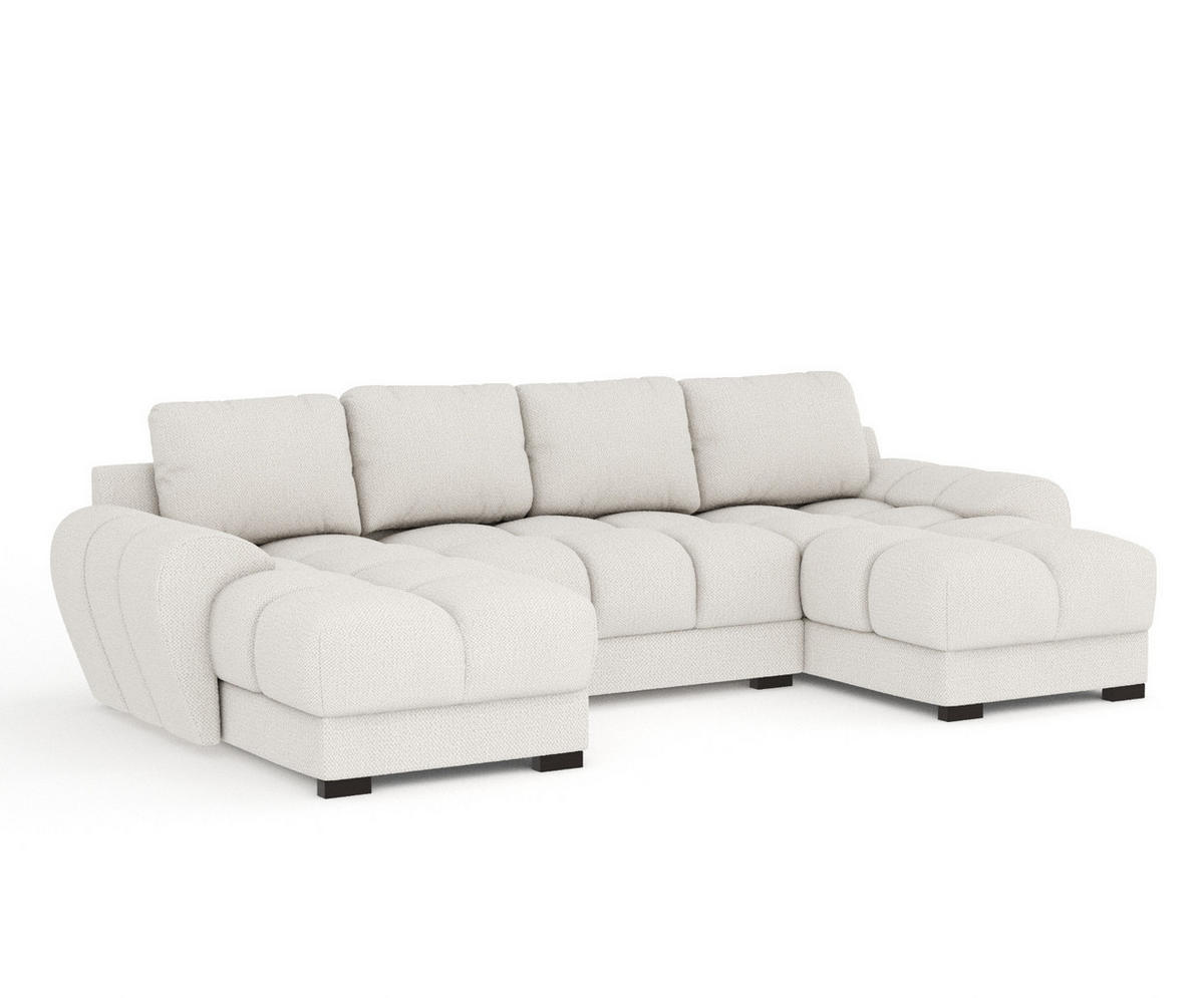 WOHNLANDSCHAFT Peebles Beige Chenille-Stoff - Beige/Schwarz, Holz/Holzwerkstoff (330/90/175cm) - Maison de Reve