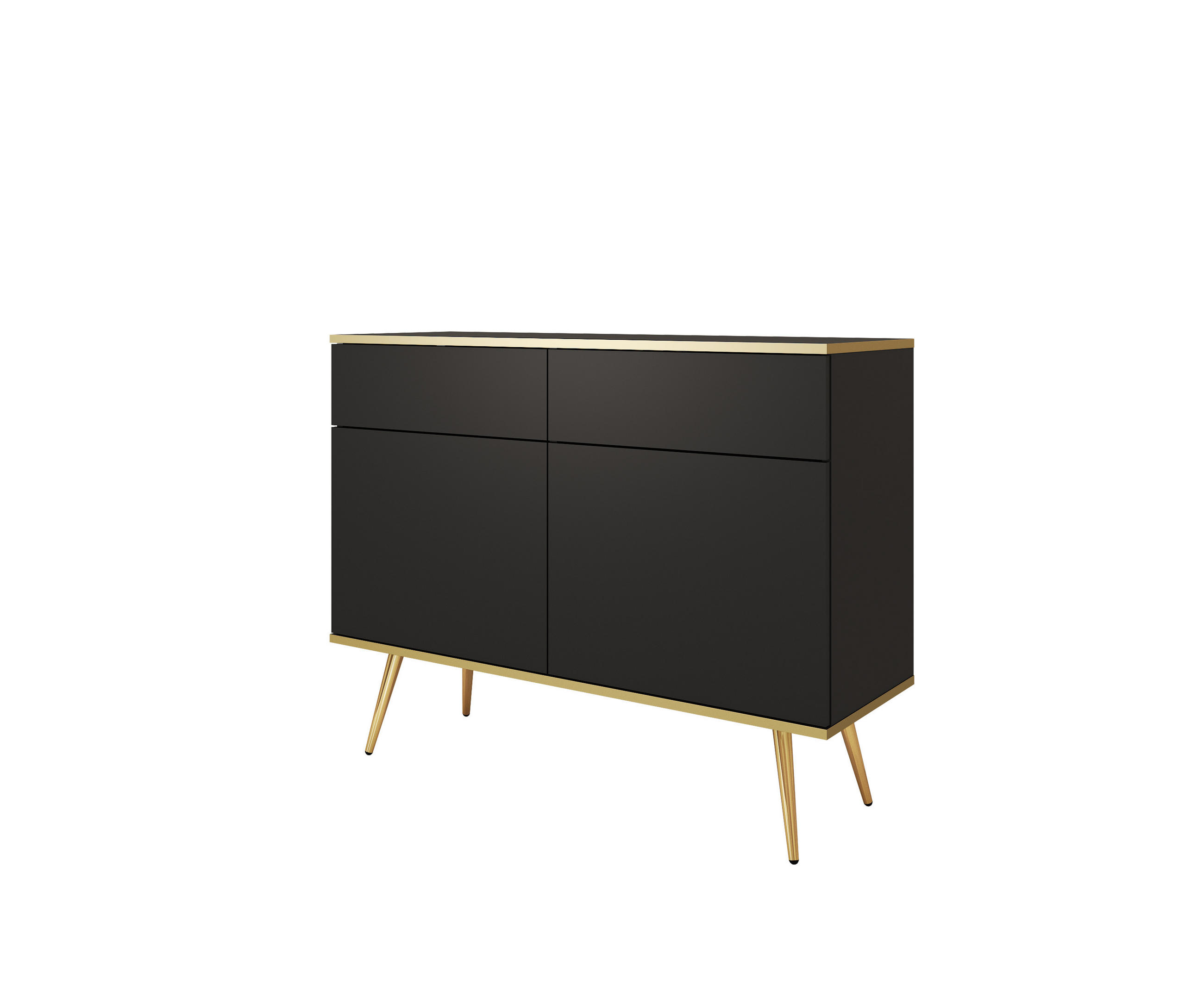 KOMMODE KSZ-107 - KSZ-107, Hochglanz, Schubladen Push-to-Open 107x39x85 cm Schwarz/Gold - Goldfarben/Schwarz, Holzwerkstoff/Kunststoff (107/85/39cm) - DomoHome