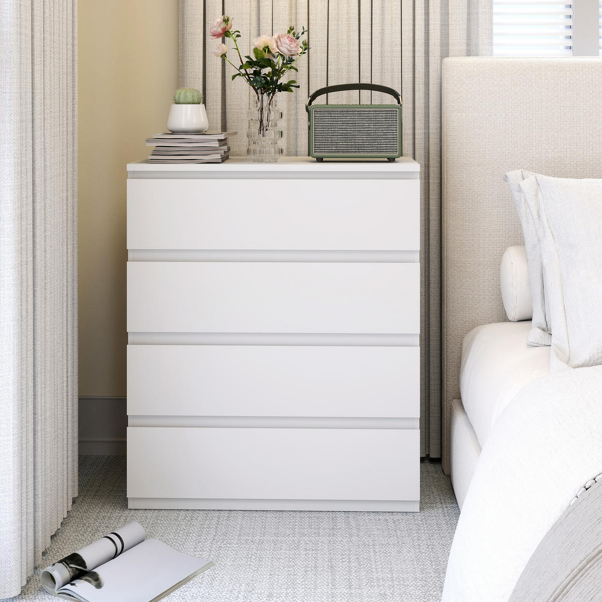 KOMMODE Weiß 80/39/95 cm - Weiß, Holzwerkstoff (80/95/39cm) - PANGIVO