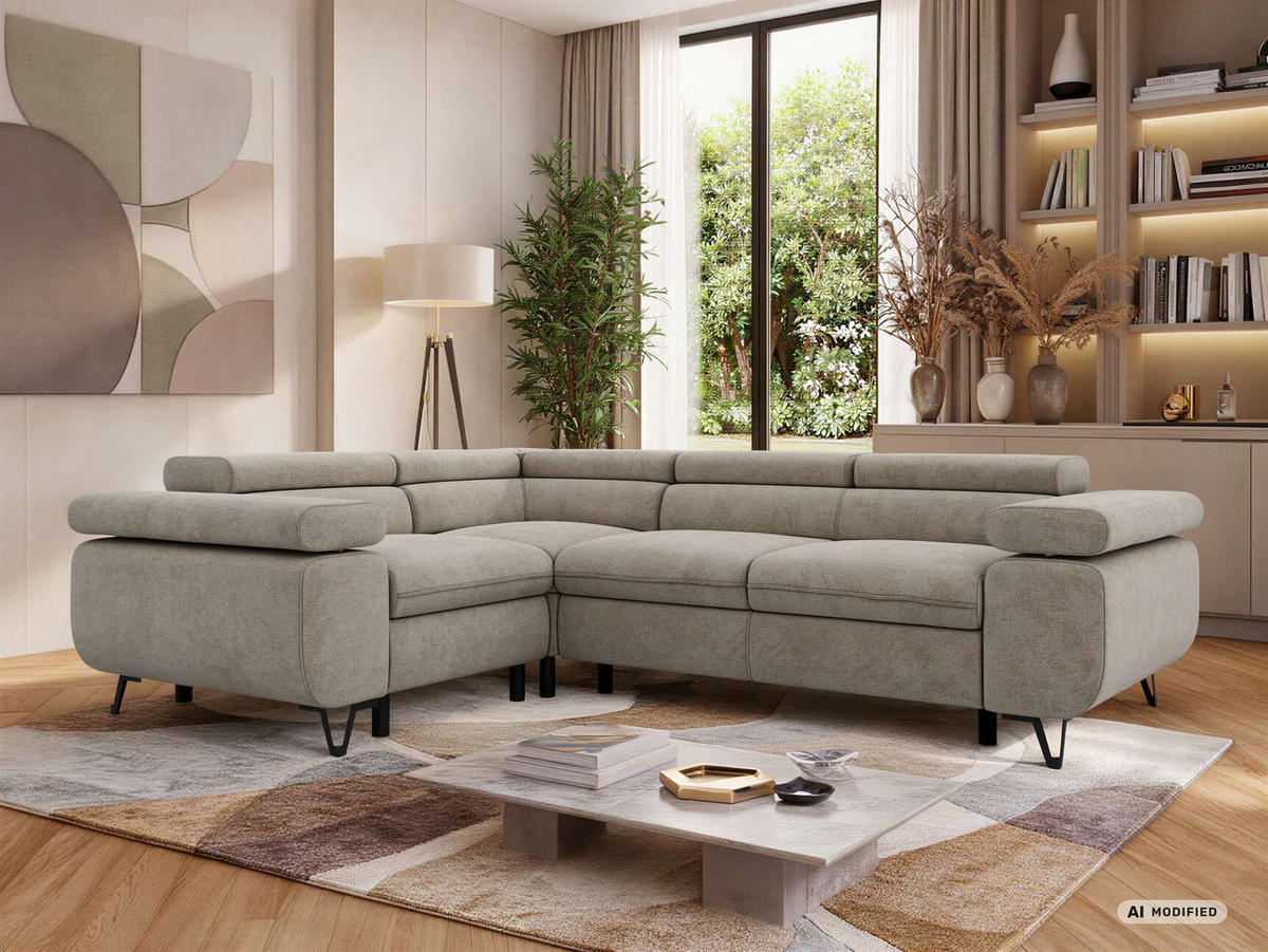 ECKSOFA ORSO L Greige Stukture - Links Seite - Greige/Schwarz, Textil/Metall (197/268cm) - MKS