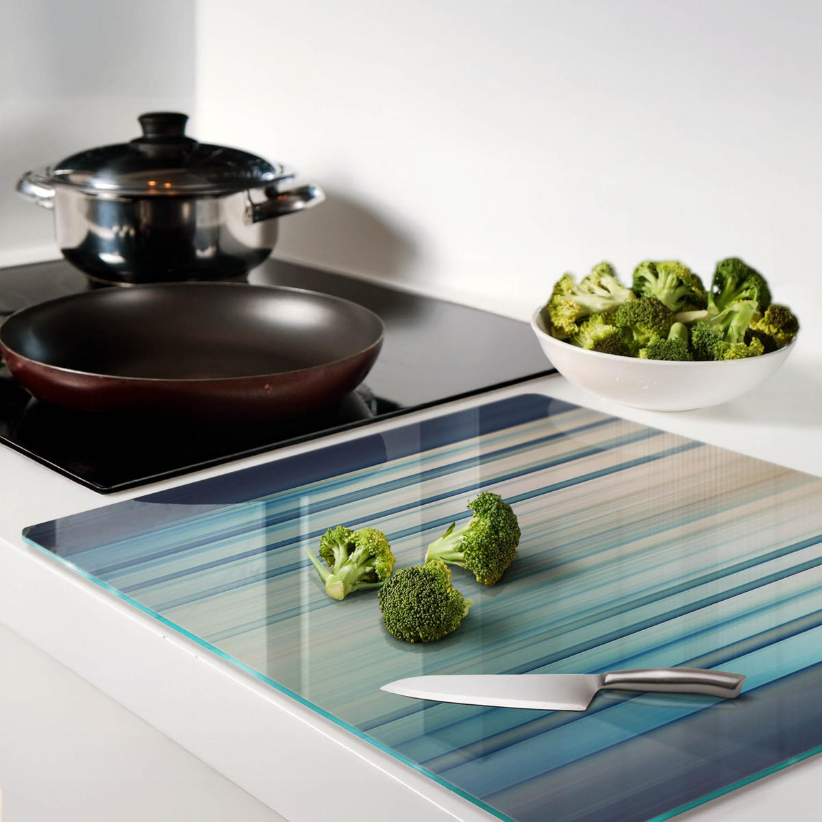 GLASPLATTE 60x52 cm Blaue Streifen - Blau, Glas (60/0.4/52cm) - TULUP