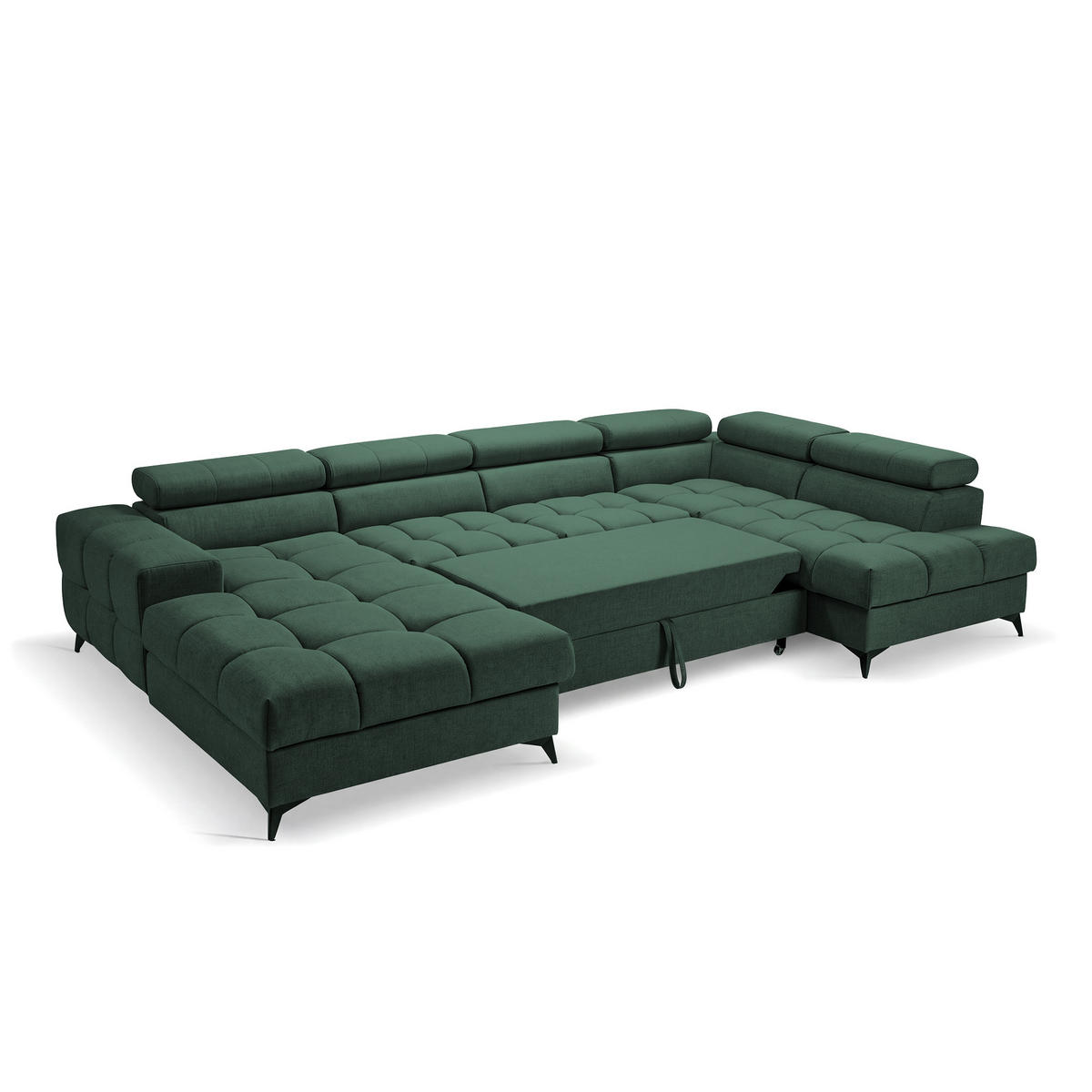 ECKSOFA PUDDING U Links mit Schlaffunktion 125x260 Velours Grün - Schwarz/Grün, Holz/Textil (203/350cm) - Muffo