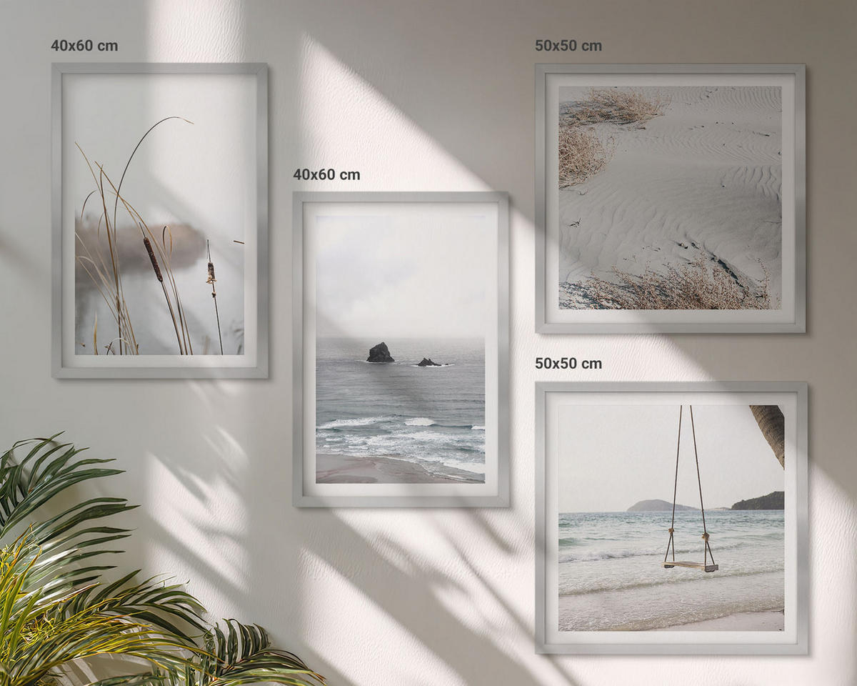BILDER SET 4er Set - 50x50 cm & 40x60 cm Silberner Rahmen - Vegetation am Wasser im Sommer - Silberfarben, Kunststoff (50/50cm) - TULUP