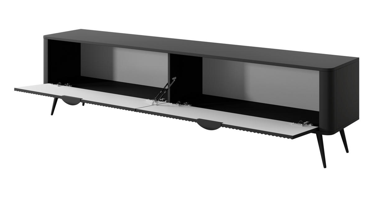 LOWBOARD Vespasia 2T Schwarz 200/51,2/38 cm – Geriffelten Fronten - Schwarz, Holzwerkstoff/Metall (200/51.2/38cm) - AX Living