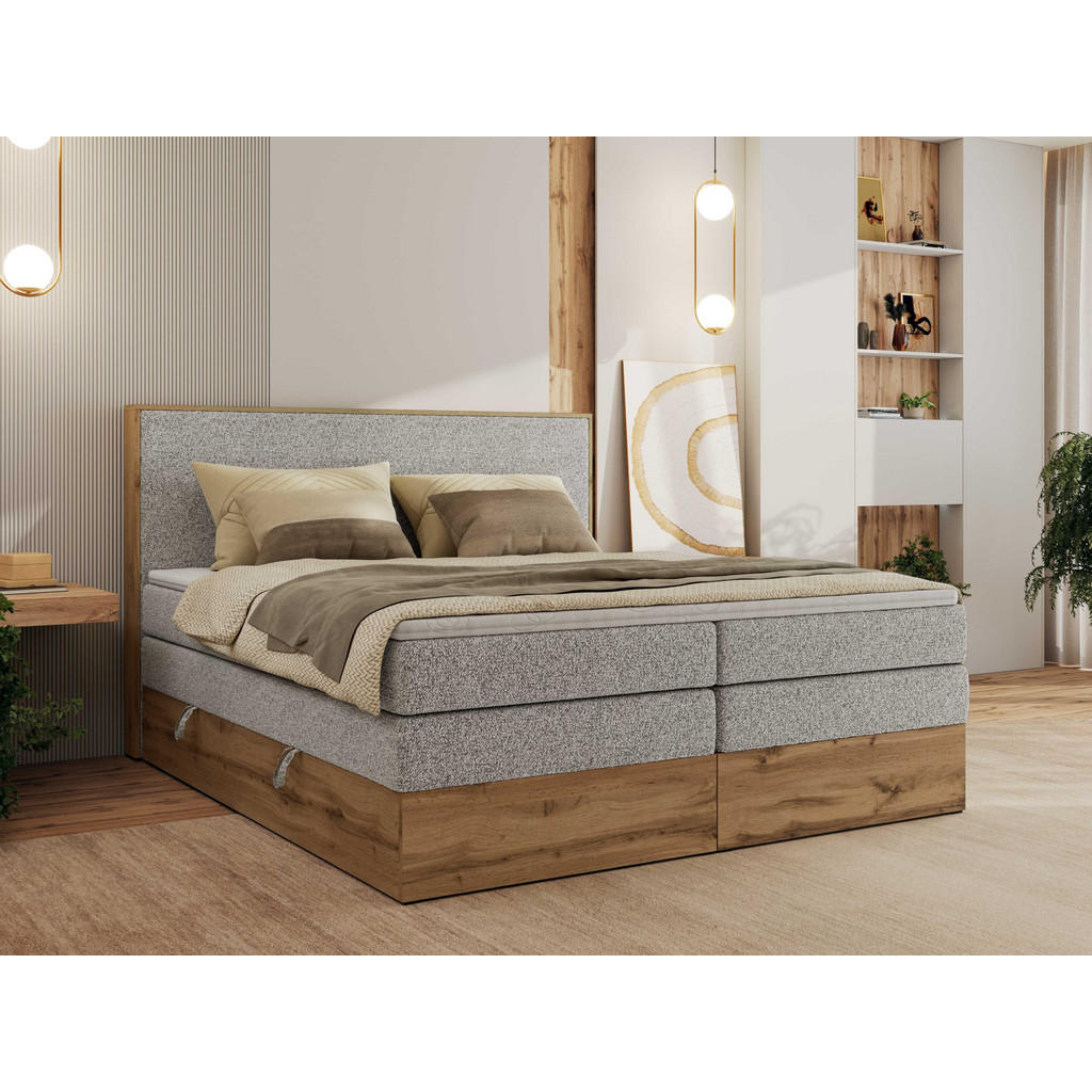 Thumbnail - MKS Boxbett, Hellgrau, Textil, 2-Sitzer, H4, Rechteckig, 200x200 cm, Oeko-Tex®, Schlafzimmer, Betten, Boxspringbetten