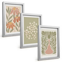 BILDER SET 3er Set - 20x30 cm Silberner Rahmen - Florale Boho-Muster - Silberfarben, Kunststoff (20/30cm) - TULUP