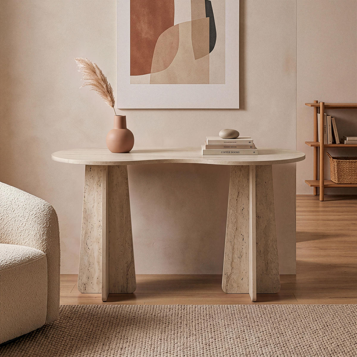 SCHREIBTISCH mit organisch-form Tischplatte 120/60/75 cm - Beige, Holzwerkstoff (8.5/60/75cm) - Calicosy