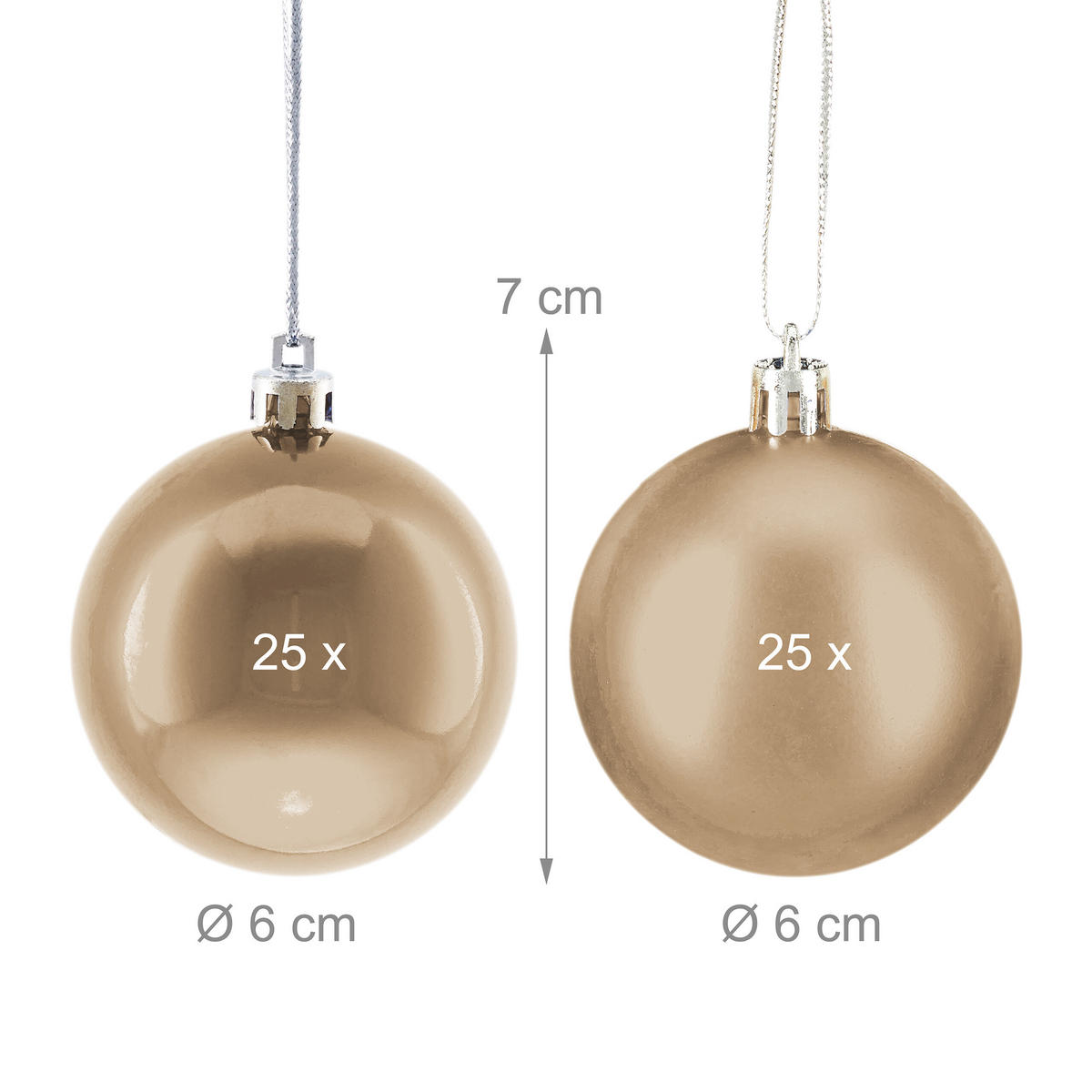 50XWEIHNACHTSKUGELN - Creme, Kunststoff (6/7/6cm) - Relaxdays